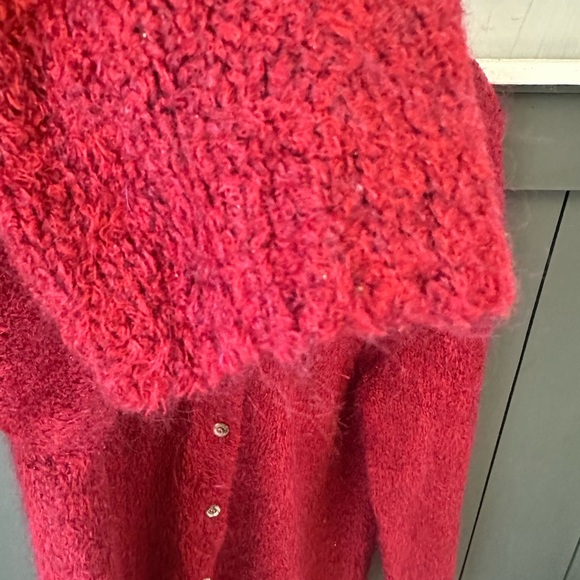 CJ Banks Fuzzy Soft Mohair Blend Deep Red Button Front Cardigan Sweater 1X - Picture 5 of 11